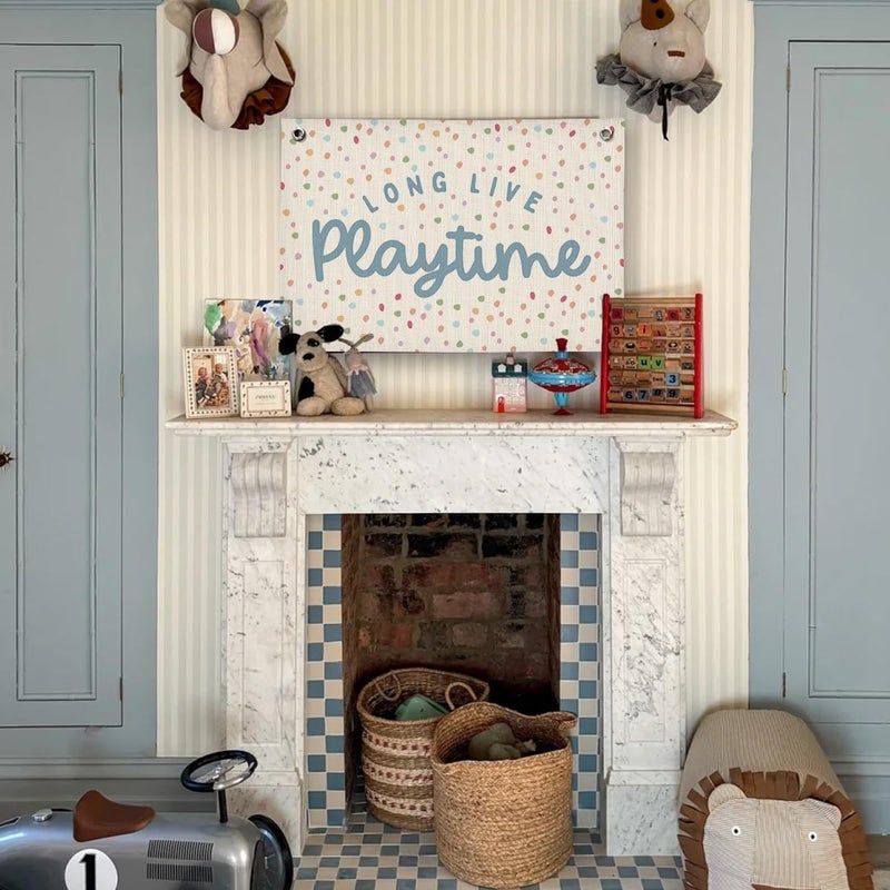 ShowDraven Playroom Decor, Kids Wall Art Hanging Linen Banner, Blue Striped Wall Flag for Playing Room Nursery Playroom Decor, 20x30 Inch - Image 3